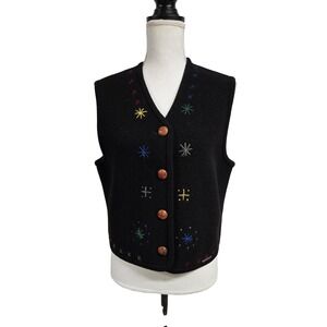 Geiger Collections Black Boiled Wool Embroidered Vest Austria Lambswool Sz 40